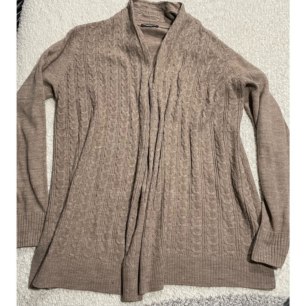 Linda Matthews New York Sweater Womens Medium Cable Knit Open Cardigan Brown